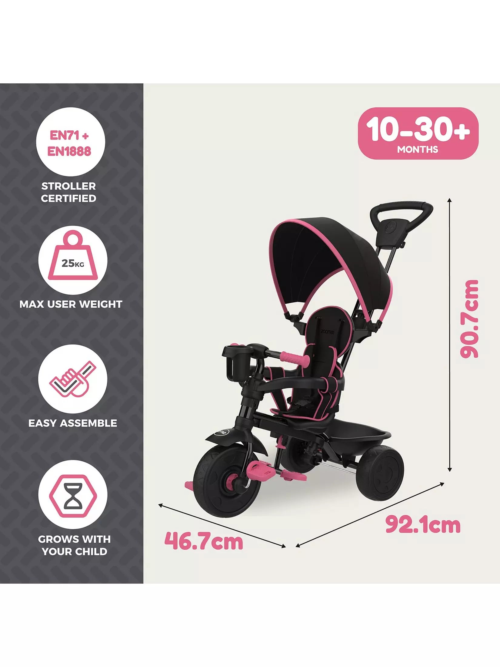Zoomee Deluxe 4 In 1 Trike Pink Dusk
