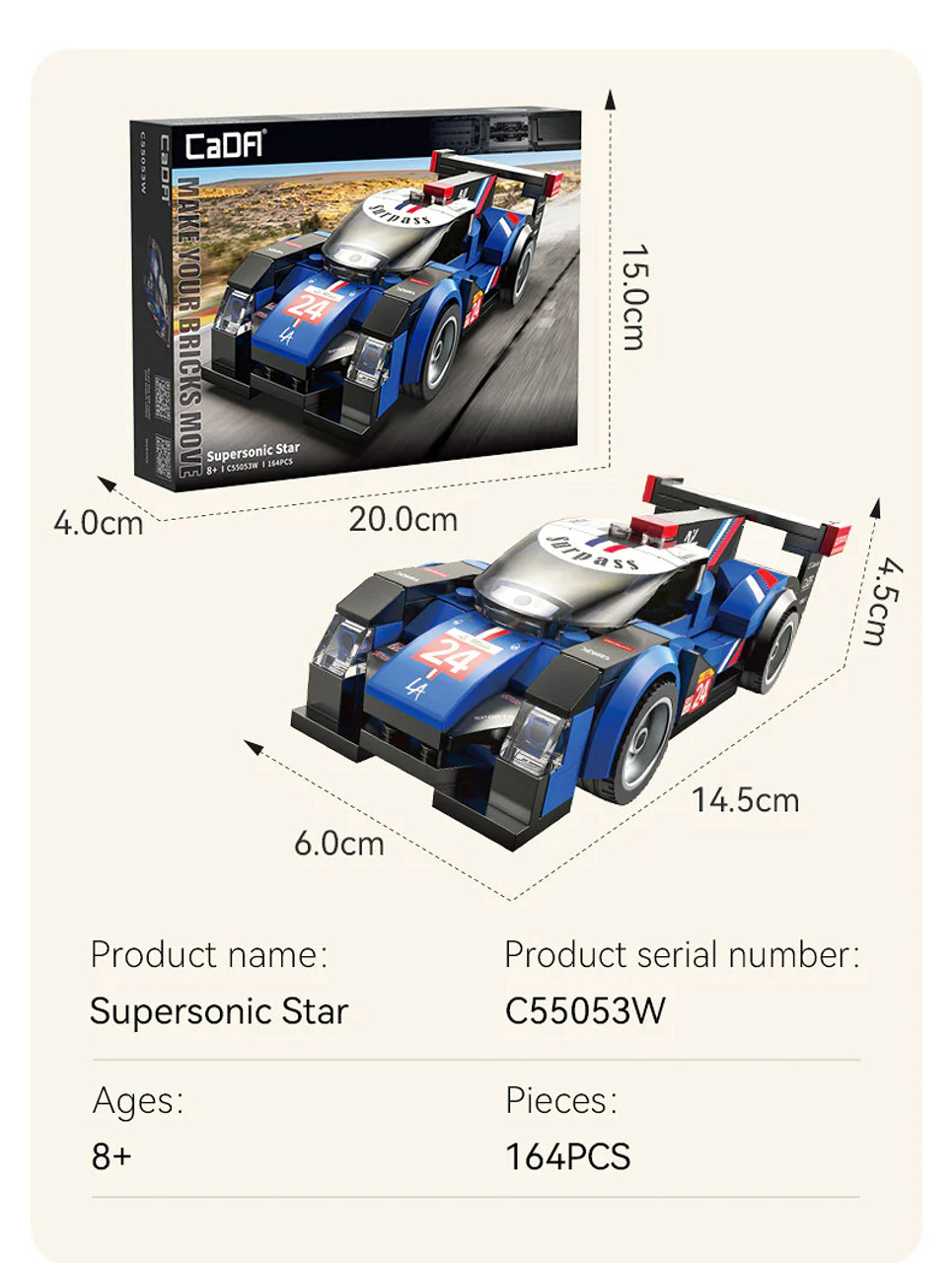 CaDA Supersonic Star LaMans Racing Car 164pc Construction Set