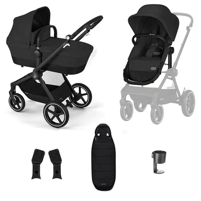 Cybex Eos Lux Bundle Moon Black c/w Footmuff / Car Seat Adaptors / Cup Holder