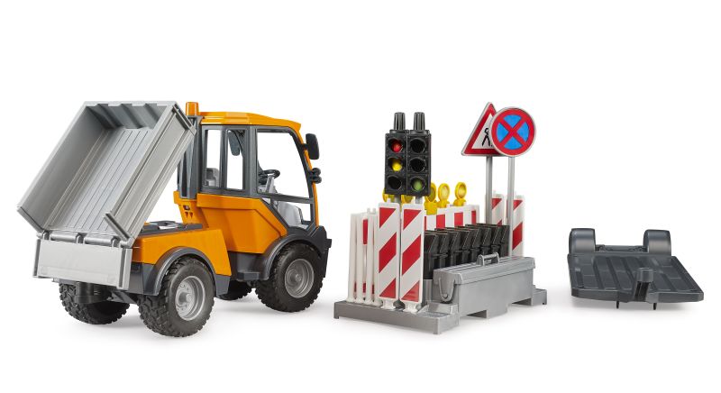 Bruder 02693 Vario Car Tipping Body And Tarffic Safety Trailer And Accessories