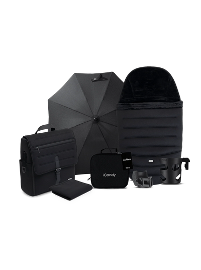 iCandy Peach 8 Stroller And Carry Cot With Accessories Bundle Black