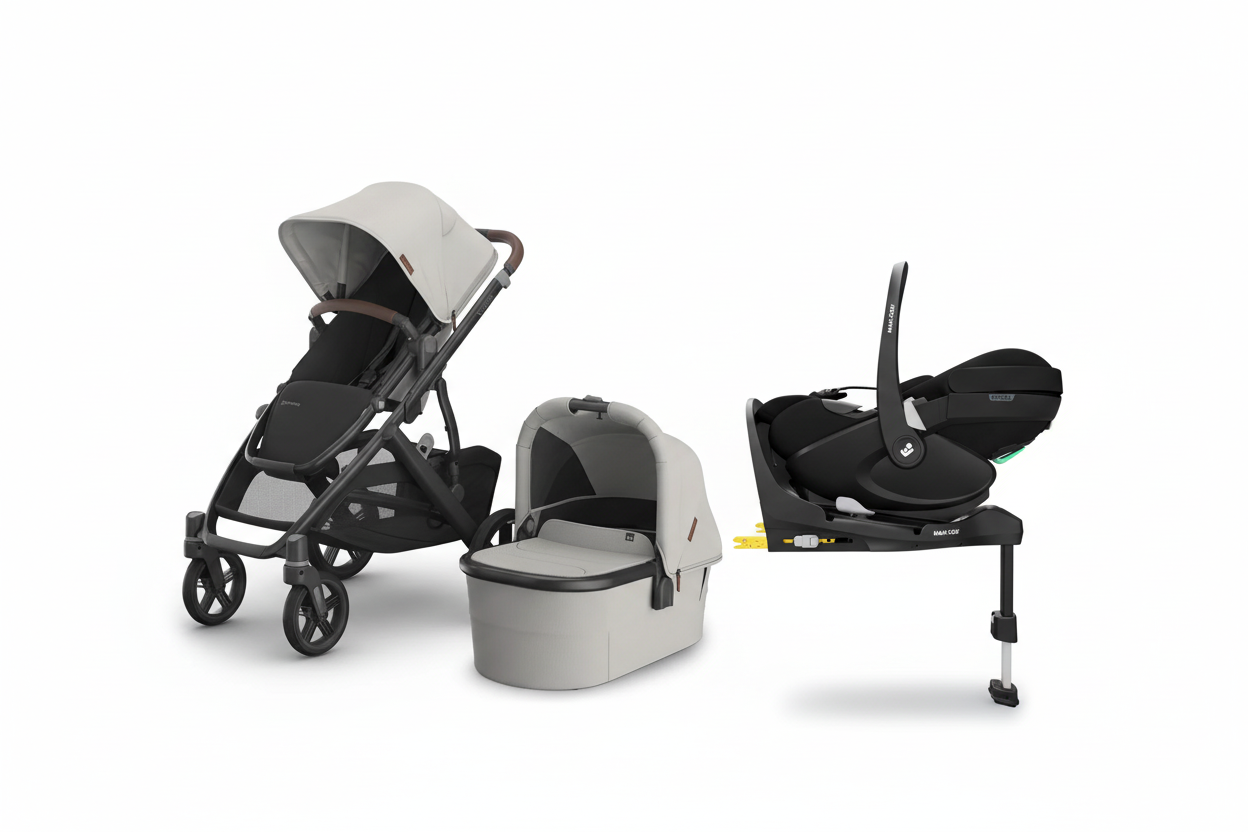 UppaBaby Vista V3 Savannah Bundle With Maxi Cosi Pebble 360 Car Seat And Isofix Base