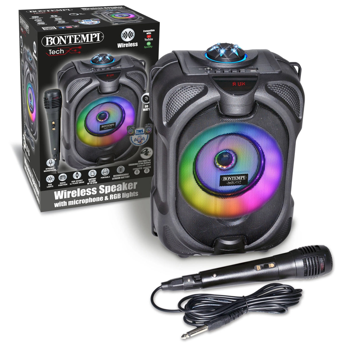 Bontempi 80 Watt Wireless Speaker With Microphone And RGB Lights