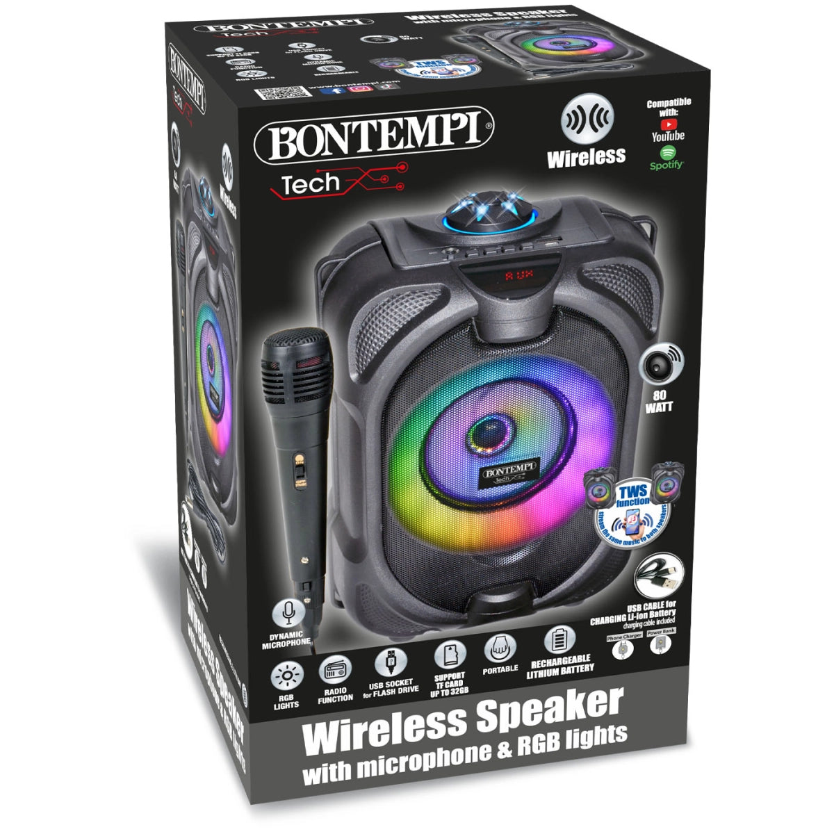 Bontempi 80 Watt Wireless Speaker With Microphone And RGB Lights