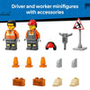 Driver and worker minifigures with tools and accessories.