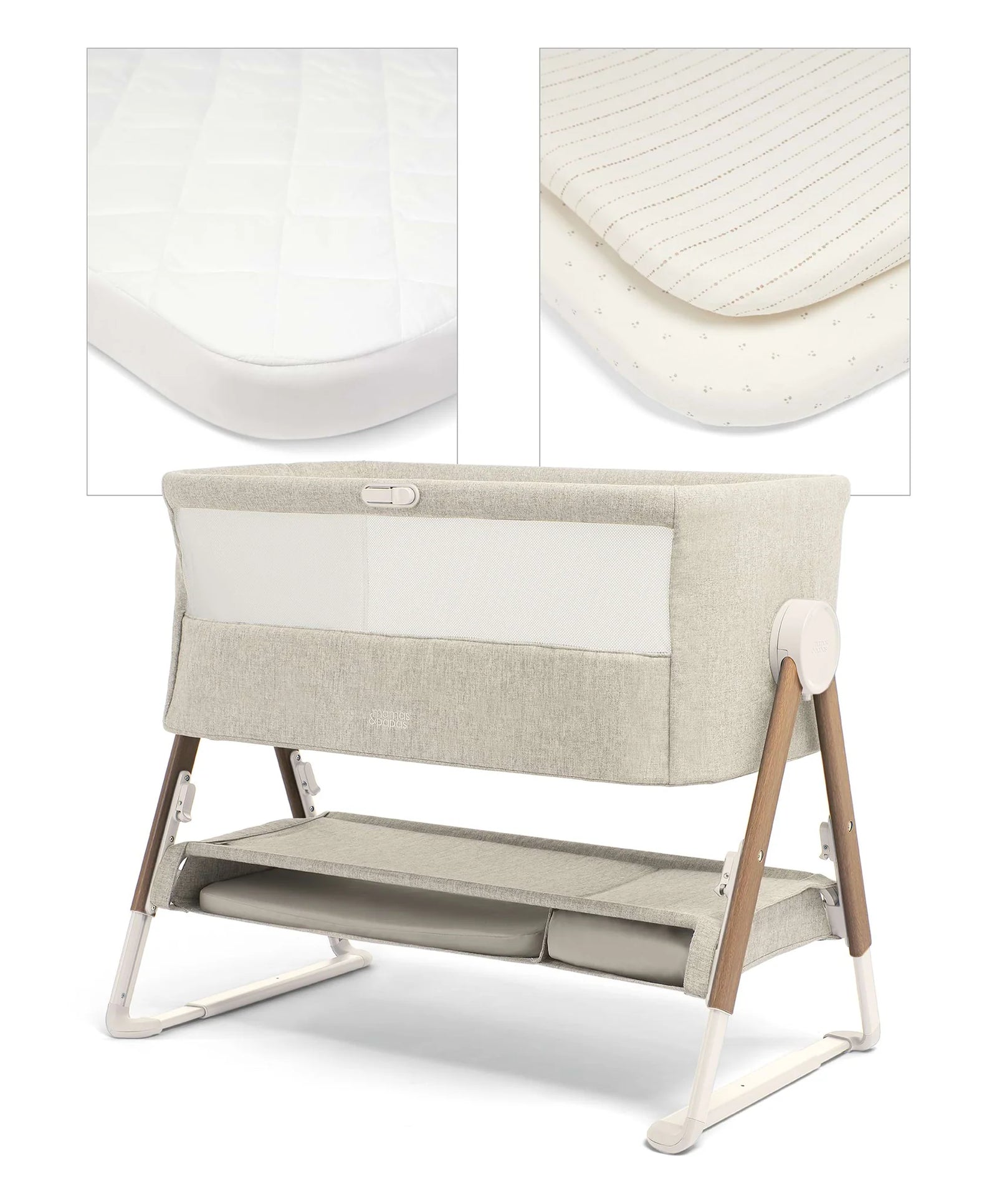 Mamas And Papas Lua Bedside Crib Fawn