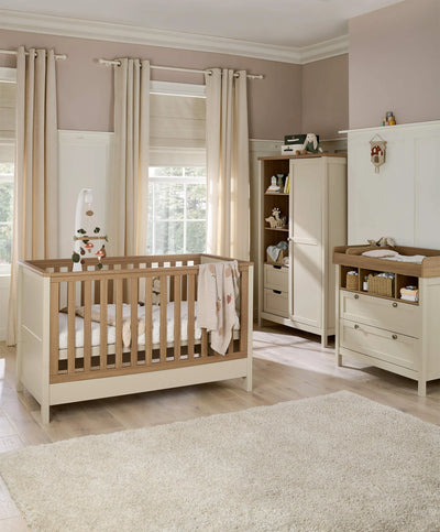 Mamas And Papas Harwell 3 Piece Cot Bed With Dresser And Wardrobe Furniture Set Cashmere