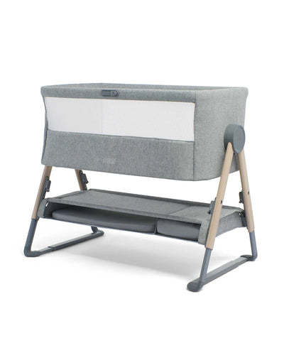 Mamas And Papas Lua Bedside Crib / Co Sleeper Bundle Grey Inc Mattress Protector And Sheets