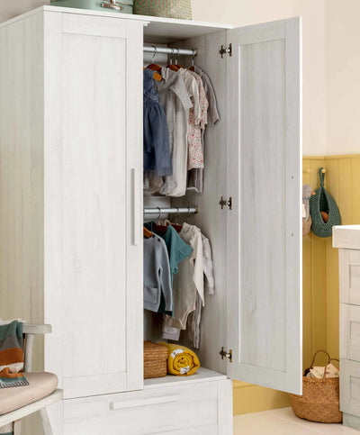 Mamas And Papas Atlas 2 Door Nursery Wardrobe With Storage Drawer Nimbus White