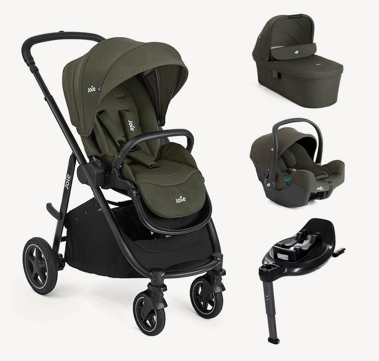 Joie Versatrax Travel System With Joie 360 Rotation Car Seat And Isofix Car Seat Base Fern