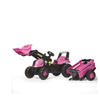 Rolly Junior Tractor With Front Loader And Farm Trailer Pink