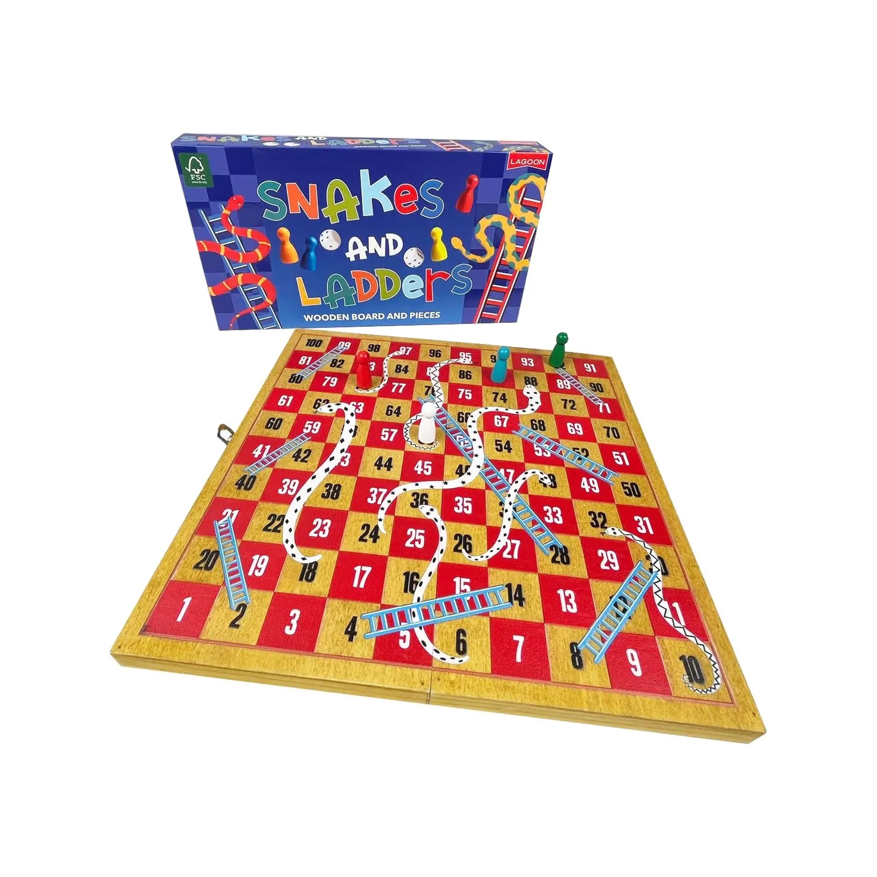 Snakes And Ladders Game With Wooden Board