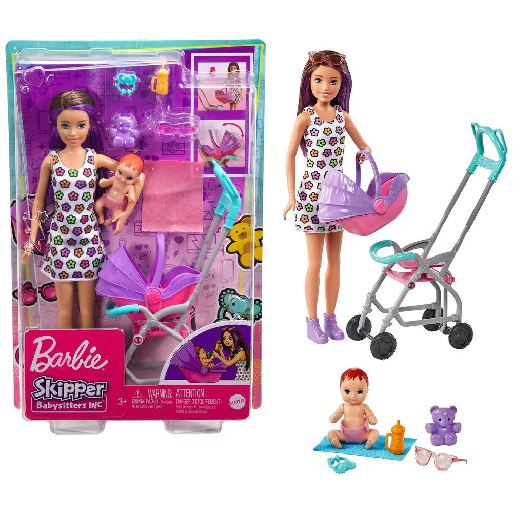 Barbie Skipper Babysitters Pushchair And Two Dolls Playset