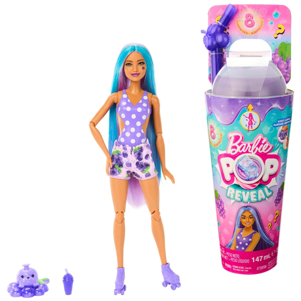 Barbie Pop Reveal Fruit Series Grape Fizz Scented Doll And Accessories
