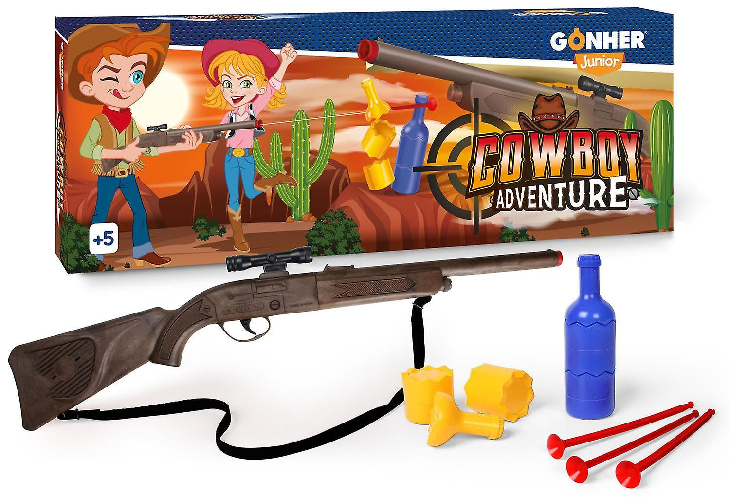 Gonher Junior Cowboy Adventure Dart Gun And Bottle Targets