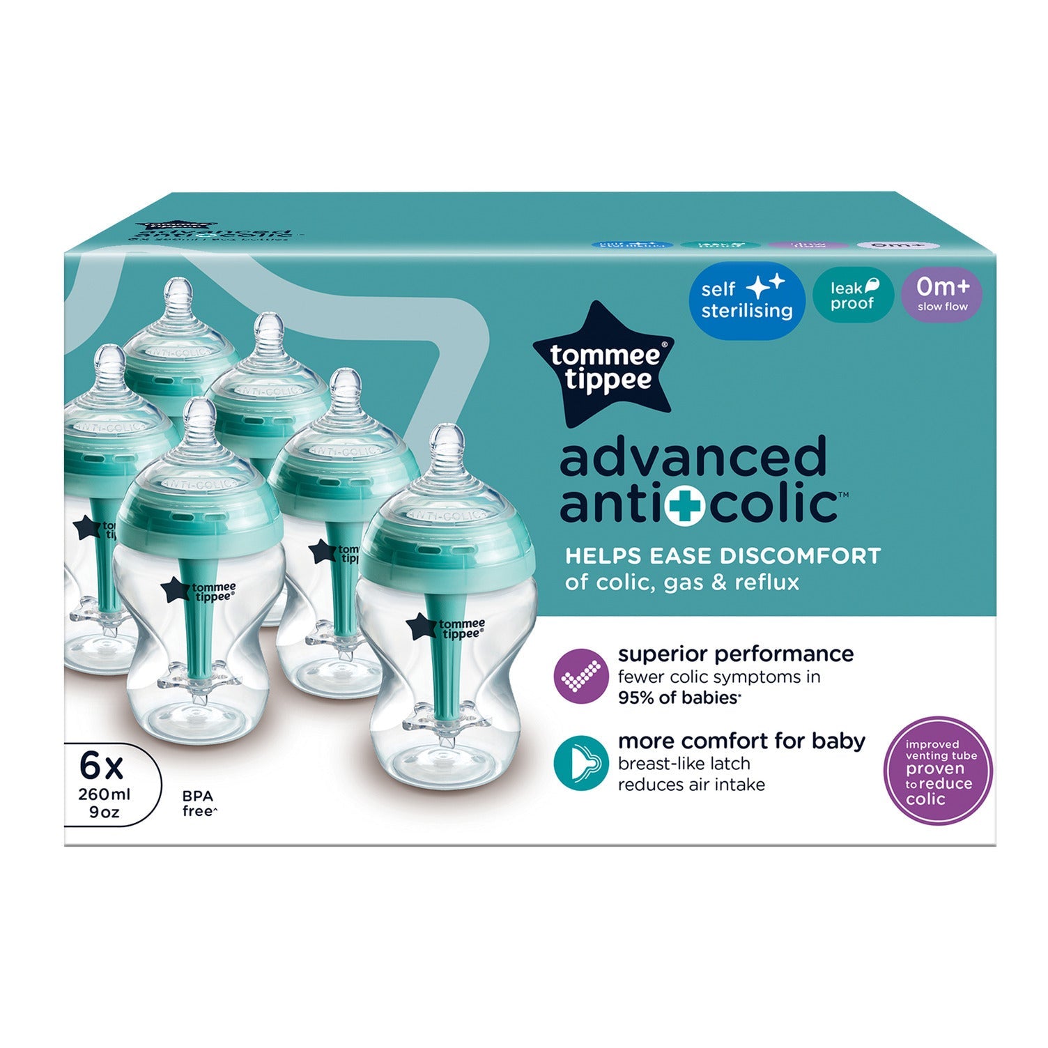 Tommee Tippee Advanced Anti Colic Slow Flow Baby Bottle 6pk