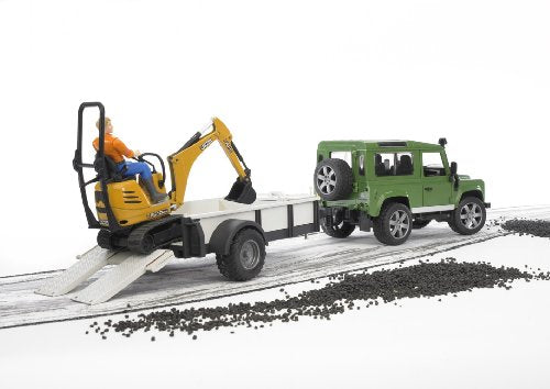 Bruder 02593 Land Rover Defender with JCB Micro and Trailer