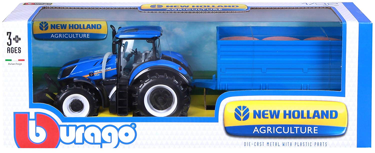 Burago New Holland Tractor with Hay Trailer 1:32
