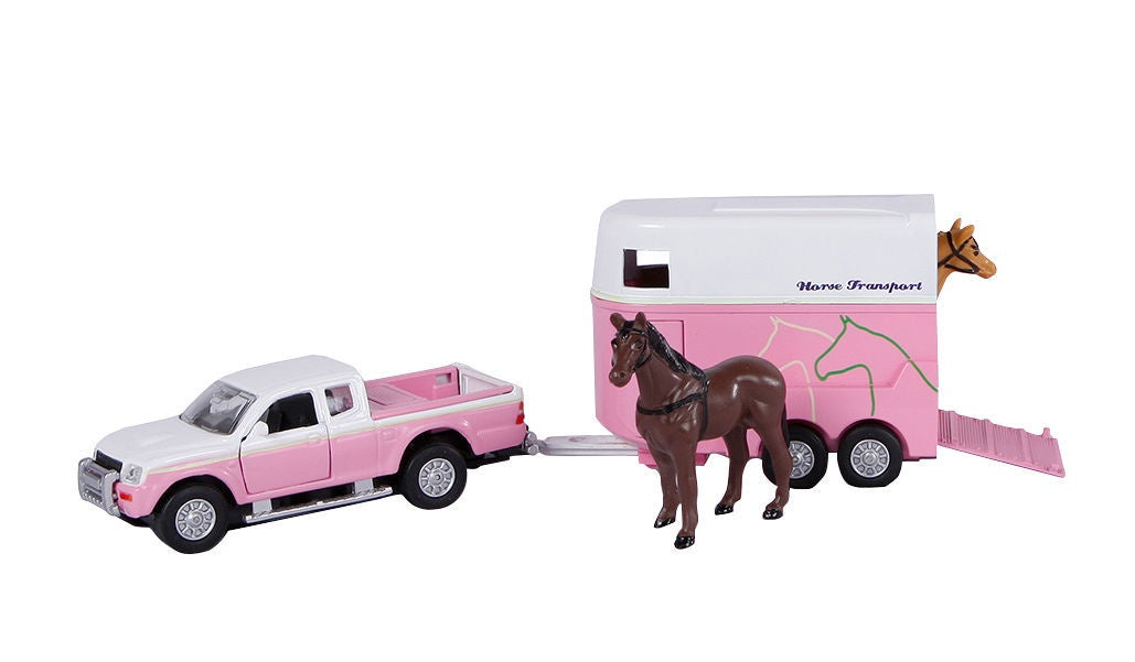 Kids Globe Horse Transporter Trailer And Jeep Pink