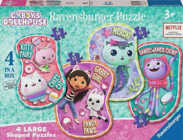 Gabby's Dollhouse 4 in A Box Large Shaped Jigsaw Puzzles
