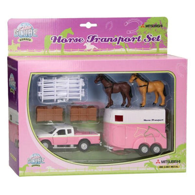Kids Globe Mitsubishi Die cast Truck With Horse Trailer Horses And Accessories