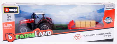 Burago Massey Ferguson 8740S Farm Tractor With Trailer And Bales 1:50