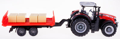 Burago Massey Ferguson 8740S Farm Tractor With Trailer And Bales 1:50