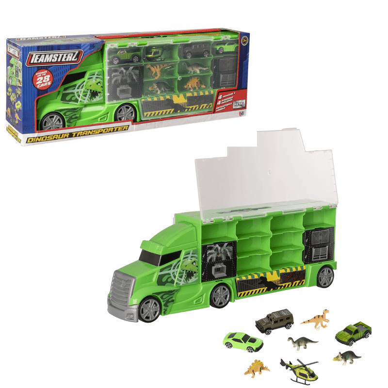 Teamsterz Dinosaur Transporter Truck Playset With 4 Vehicles And 4 Dinosaurs