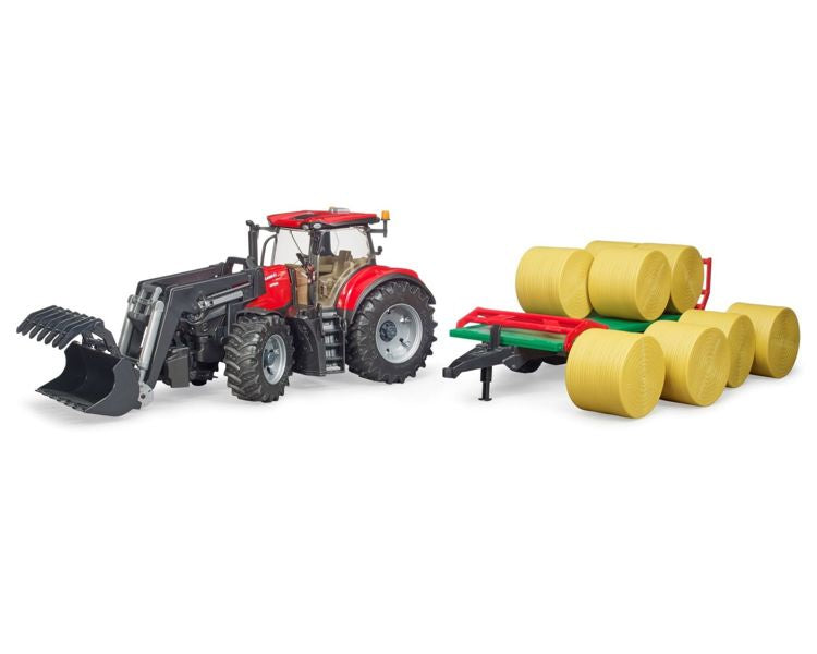 Bruder Case IH Tractor With Front Loader Bale Trailer And Bales 1:16