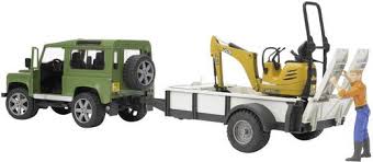 Bruder 02593 Land Rover Defender with JCB Micro and Trailer