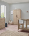 Mamas And Papas Atlas 3 Piece Cot Bed With Dresser And Wardrobe Furniture Set Light Oak