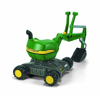 Rolly John Deere Excavator On Wheels&nbsp;*With realistic digging mechanism that can be used on sand and earth&nbsp;*Can rotate through 360 degrees&nbsp;*With locking arm and 4 stable wheels&nbsp;*Dimensions of item- 102 x 43 x 74 cm&nbsp;*Suitable For Ages 3+